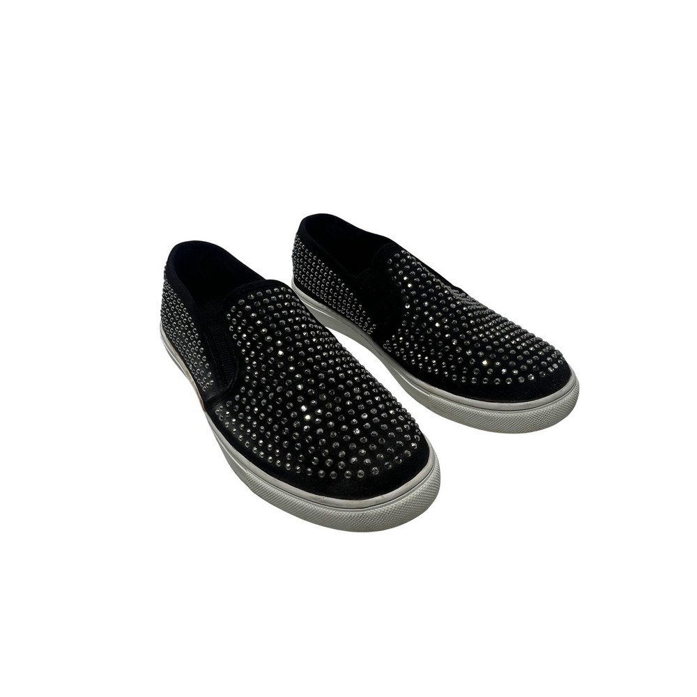 Madden Girl Quickk Shoes Womens Size 6 Black‎ Studded Slip-On Sneakers Casual